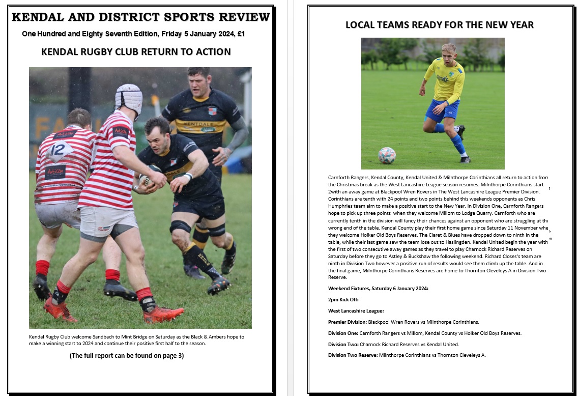 The latest edition of The <a href="/kendalexpsport/">THE KENDAL & DISTRICT SPORTS REVIEW</a> is now available to download on the following link: kendalanddistsportsreview.com/product-page/1… 

We cover every local sport providing detailed news and reports.

All for £1, singular copies or subscriptions available.