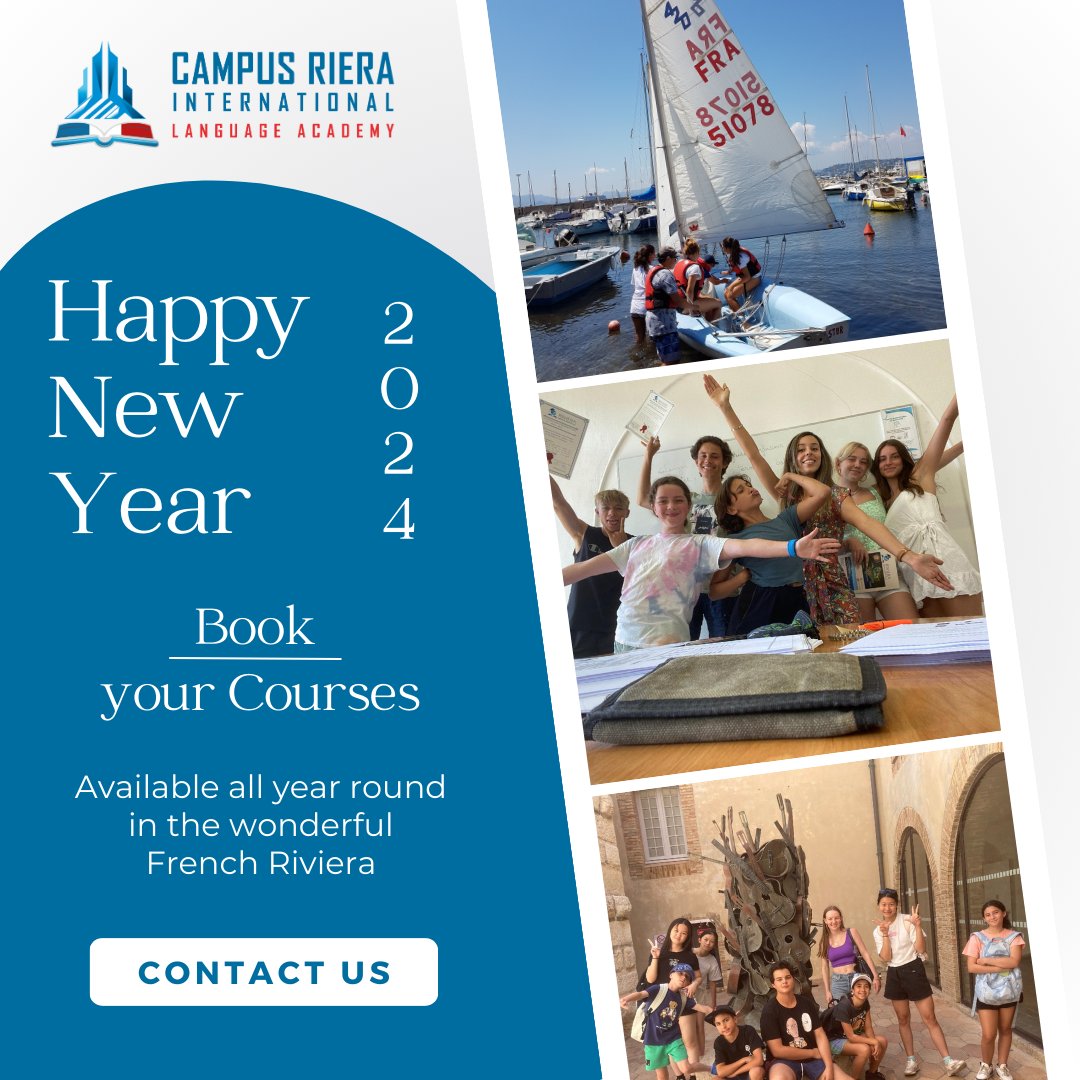 campusrieraac's tweet photo. Campus International Riera wishes you a Happy New Year !
Discover once more the French Riviera by taking Language Courses.
Our talented teachers provide the best learning in the French Riviera thanks to the differentiated pedagogy and our classes in small groups. https://t.co/JprgVuXtgA