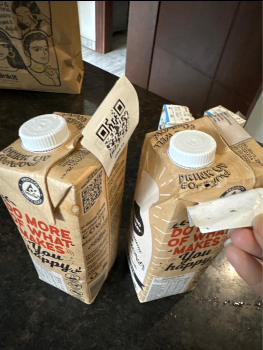 kunjrai1's tweet photo. @letsblinkit @albinder @zomato 
Really proud of what you guys are building. 
But with such growth comes even more responsibly. 
Sending damaged (eaton by mice) milk cartons can lead to various health related issues or even another Covid like situation. 
We saw what happened in our neighboring country 5 years ago due to such lapses. I’m okay with getting my order 30 mins late but not okay with getting such products and the best part is that the blinkit team was trying to hide this with a stick on. 
#health #valuation #ethics