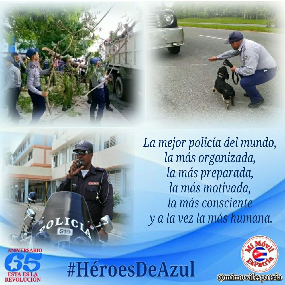 Felicitamos a los integrantes de nuestra Policía Nacional Revolucionaria, que durante 65 años han asegurado uno de los valores que distinguen a #Cuba: la tranquilidad ciudadana. #HéroesDeAzul