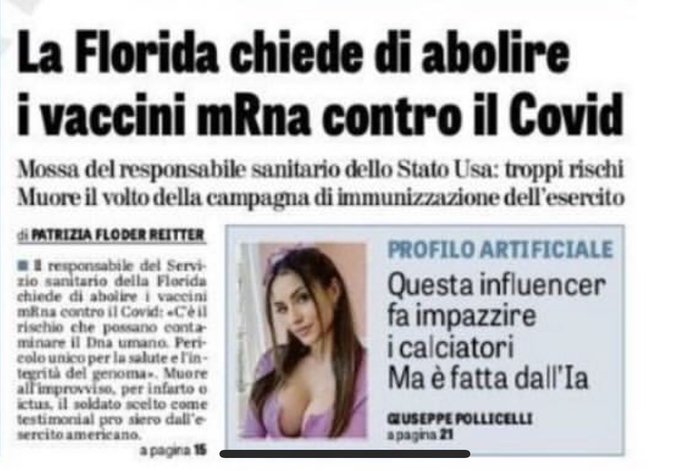 Attenzione!!!!  La Florida chiede di abolire i vaccini a MRNA!  Noi che facciamo Giorgia?  #vaccini https://t<a href="/tag/vaccini"class="tags"><span>#vaccini</span></a>