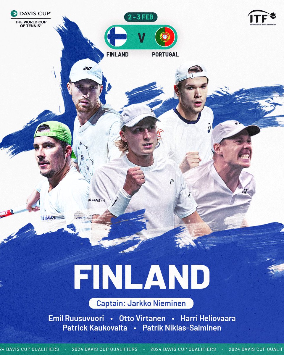 Finland's team for their 2024 #DavisCup Qualifiers tie against Portugal 🇫🇮 @tennisfi