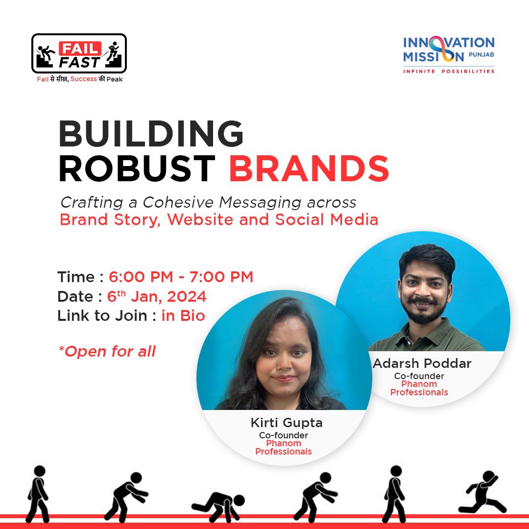 TheIMPunjab's tweet photo. Join branding experts Kirti Gupta and Akash Poddar from Phanom Professionals in an exclusive IMPunjab Fail Fast session! 🌟 Unlock the secrets to crafting a resilient brand message seamlessly across story, website, and social media.

🔗: https://t.co/oeNsUhxOCi https://t.co/ESO8RyBFSS