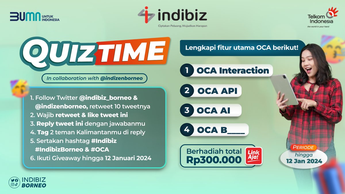 indibiz_borneo's tweet photo. Tebak-tebakan kuy~🥳

Nah, kamu bisa sebutin nggak nih fitur OCA selanjutnya apa? 

Cluenya fitur ini merupakan fitur yang dapat mengirimkan pesan ke banyak pelanggan.

#IndibizBorneo #IndiZenBorneo
#EkosistemSolusiDuniaUsahaIndonesia https://t.co/ACCSQGbolz