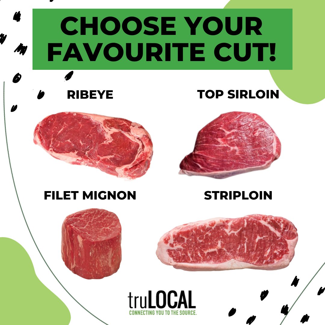 TruLocal's tweet photo. We’re curious, if you could only eat one cut of steak for the rest of your life, which would it be? 🤔🥩🧐 #truLOCAL #ConnectingYouToTheSource https://t.co/EW5Ibu9Df5