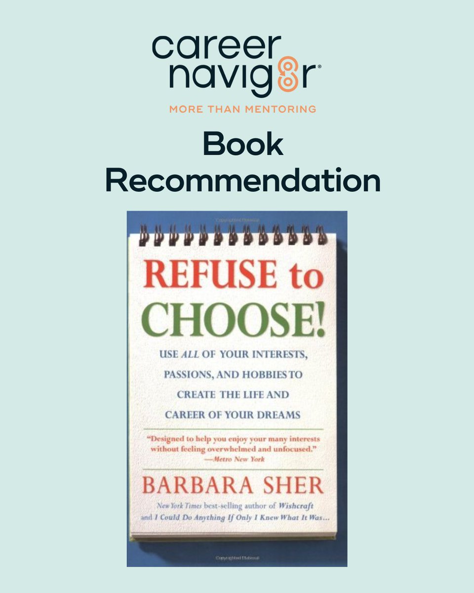 #BookRecommendation: "Refuse to Choose!" - bit.ly/41wr1zj

Embrace your many passions with this book by Barbara Sher. It celebrates the strength of having multiple interests, making it a perfect guide for #mentors encouraging a diverse range of #passions.