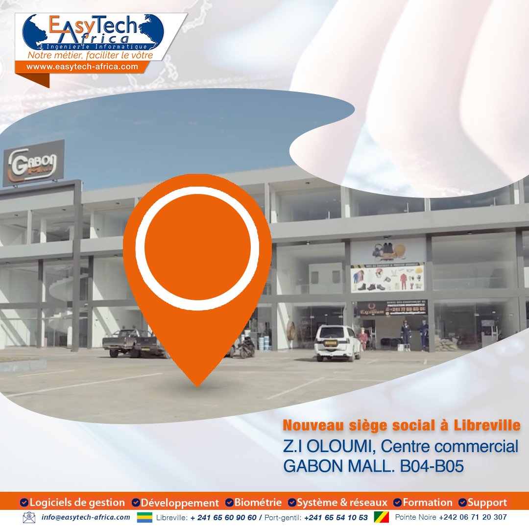 Chers clients de Libreville
Pour mieux vous servir et nous rapprocher davantage de vous, nous avons le plaisir de vous informer que nos bureaux ont été transférée à la Zone industrielle Oloumi.
Tous nos contacts de services(Email, Téléphones ) restent sans changement)