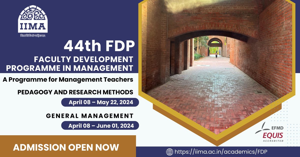 Elevate your teaching prowess with the Faculty Development Programme at IIMA! Dive deep into advanced management principles, pedagogical techniques, and cutting-edge research methods. Experience the legacy of excellence since 1979. Apply now: lnkd.in/dkF_7gHz #FDP2024