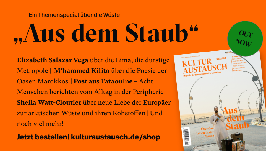 KULTURAUSTAUSCH (@kulturaustausch) on Twitter photo OUT NOW! Neue Ausgabe mit einem Special über die #Wüste: Romantisches Klischee oder Zerrbild der Klimakrise - wie erleben sie Menschen, die sie bewohnen? Außerdem: Ziyi Le aus China über eine desillusionierte Jugend und <a href="/mayigandre/">Andrew Kaggwa Mayiga</a> über die ugandische Musikszene. Jetzt bestellen! OUT NOW! Neue Ausgabe mit einem Special über die #Wüste: Romantisches Klischee oder Zerrbild der Klimakrise - wie erleben sie Menschen, die sie bewohnen? Außerdem: Ziyi Le aus China über eine desillusionierte Jugend und <a href="/mayigandre/">Andrew Kaggwa Mayiga</a> über die ugandische Musikszene. Jetzt bestellen!