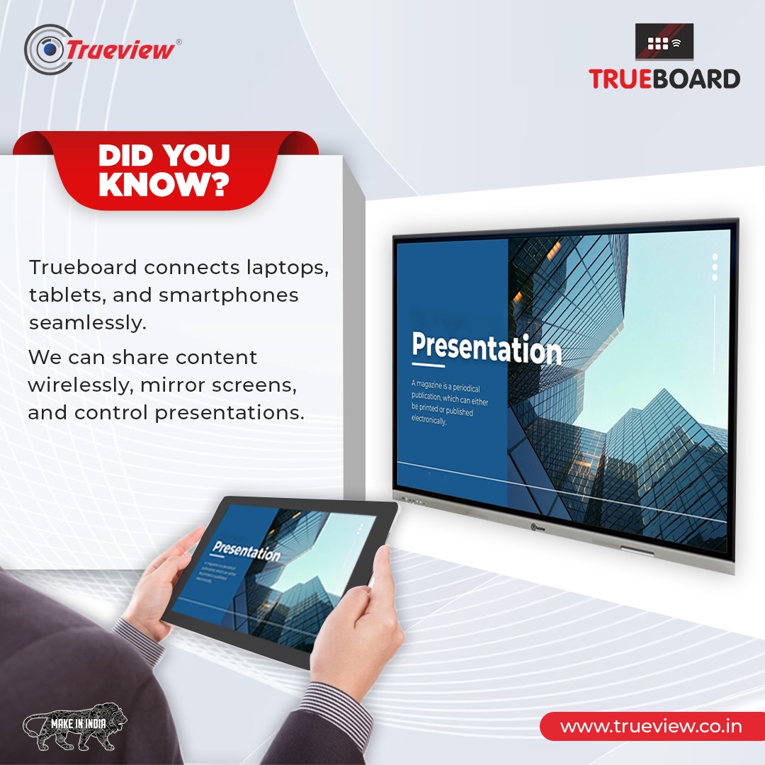 Trueview_India's tweet photo. Unlock the seamless synergy of devices with Trueboard! From wireless content sharing to screen mirroring and presentation control, experience a new level of connectivity.
#Trueview #Trueboard #trueviewindia #IFPD #interactiveflatpannel #madeInIndia #StartupIndia https://t.co/0PYroJB6SR