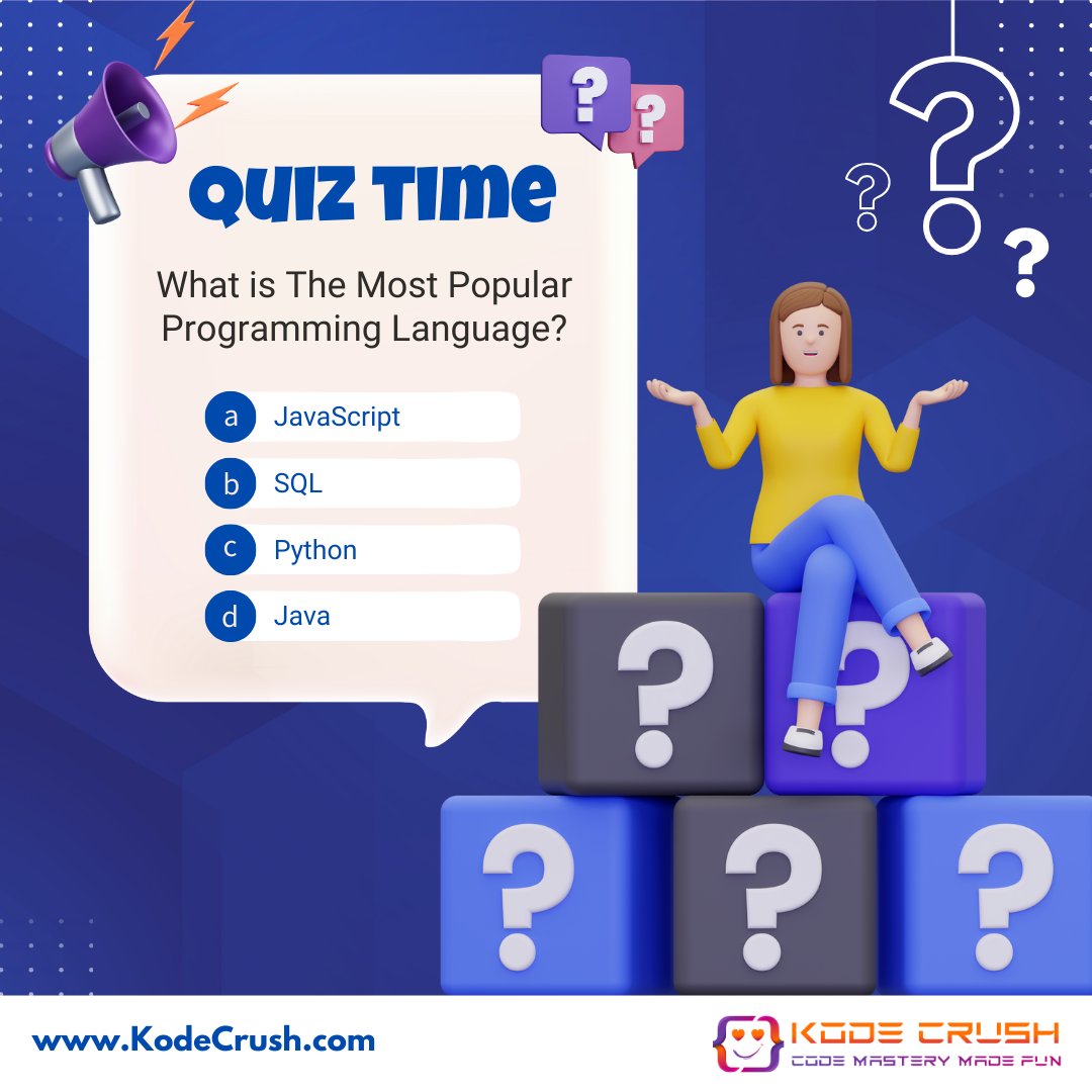 thekodecrush's tweet image. It&apos;s quiz time!🧠✨🏅 What do you think is the top programming language today?
Comment your answer, share and tag with your friends🎊

#CodingQuiz #DeveloperLife #ProgrammingPoll #TechCommunity #QuizTime #kodecrushfun #kodecrushadventures