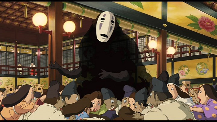 カオナシが千尋から砂金（偽物）の受け取りを拒否されるシーンの絵