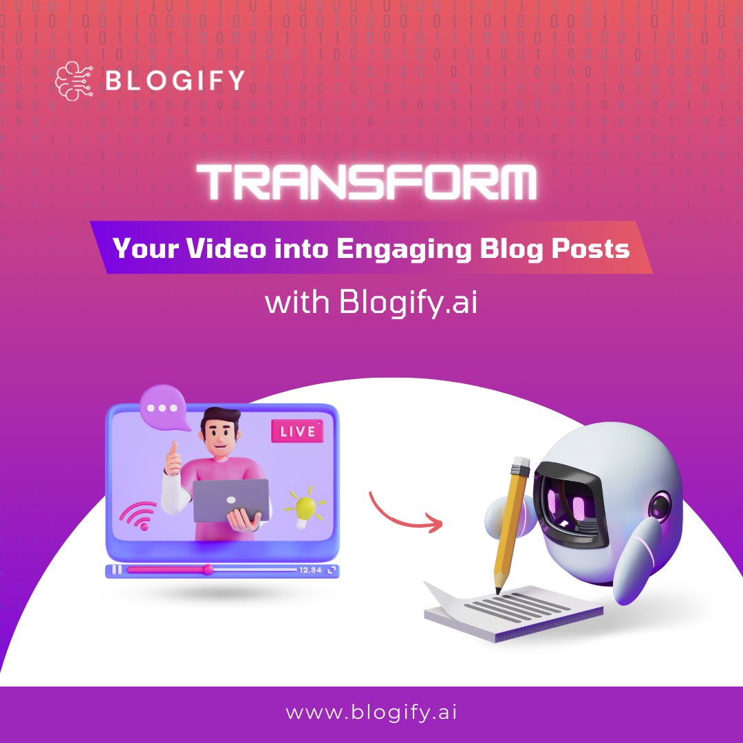 blogify_ai's tweet photo. From Vision to Words: Transforming Our Latest Video into SEO-Optimized Blogs with Blogify! Unlock the Power of Content and Boost Your Online Presence.
Try Now- https://t.co/s79hZmq2pn
.
#blogify #AI #BlogFromVideo #AIContentCreation #SmartContentCreation #BlogOptimization #tool https://t.co/20oYHVUk2H