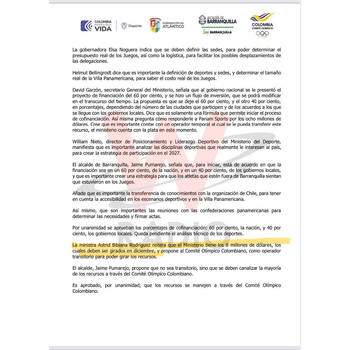 Melquisedec70's tweet image. La prueba reina: ESTE gobierno se comprometió a pagar, y no pagó, los US$8 millones por los Juegos Panamericanos (mientras Barranquilla sí pagó US$2,5 millones).
Revelan @camisarmiento @jsanchezcristo