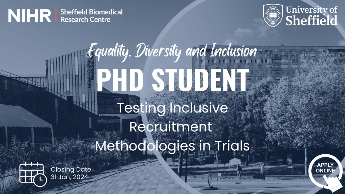 📣 We've extended the closing date of this #PhD position! --------- Interested in investigating #inclusive recruitment methodologies as part of @SCHARRSheffield? 🔗 Find out more & apply here: bit.ly/EDI-PHD-PROJECT 📆 Closing Date: 31 January 2024