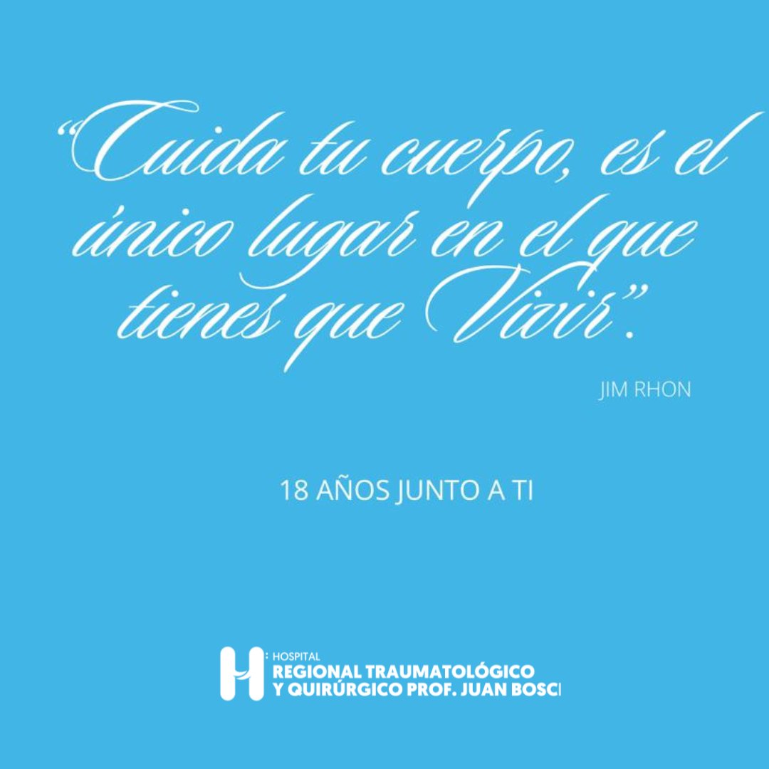 hospitaljbrd's tweet photo. "Cuida de tu cuerpo, es el único lugar en el que tienes que Vivir", Jim Rhon.
Tu cuerpo es tu templo, tu casa. Cuidándolo, estás cuidando tu salud. Todo lo que dejes entrar en el será de beneficio o no. Cuídalo.
#hospitaltraumatologicoprofjuanbosch #concientizando #salud https://t.co/bpINxMhBj3