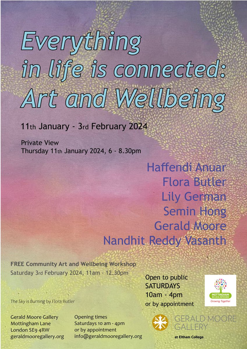 Happy new year and we hope you had a restful break! Join us next week Thursday 11th January from 6 - 8.30pm to celebrate the opening of our first exhibition of the year, 'Everything is connected in life: Art and Wellbeing'. See you there!