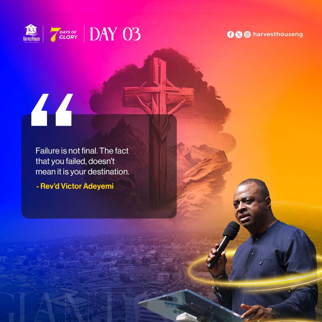 harvesthouseng's tweet photo. Failure is not the end. God has a better plan for you. 
Join us today by 5pm as we continue our January Days of Glory.
#GiantStrides 
#HCCDOG 
#HarvestHouseNation https://t.co/GV7HnV9xHj