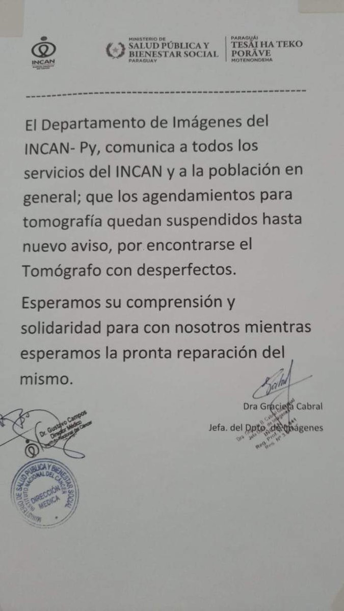 sebaalvareza's tweet photo. 🛑ATIENDAN BIEN

El Instituto Nacional del Cáncer pide comprensión y solidaridad ¡PARA CON ELLOS!

El único tomógrafo (80 pacientes/día) no funciona.

¿Es joda? No hay derecho viejo, ¡no hay derecho!

¿Con cuántos "asesores" parlamentarios menos compramos un tomógrafo más? https://t.co/2kQJwmfm9Z