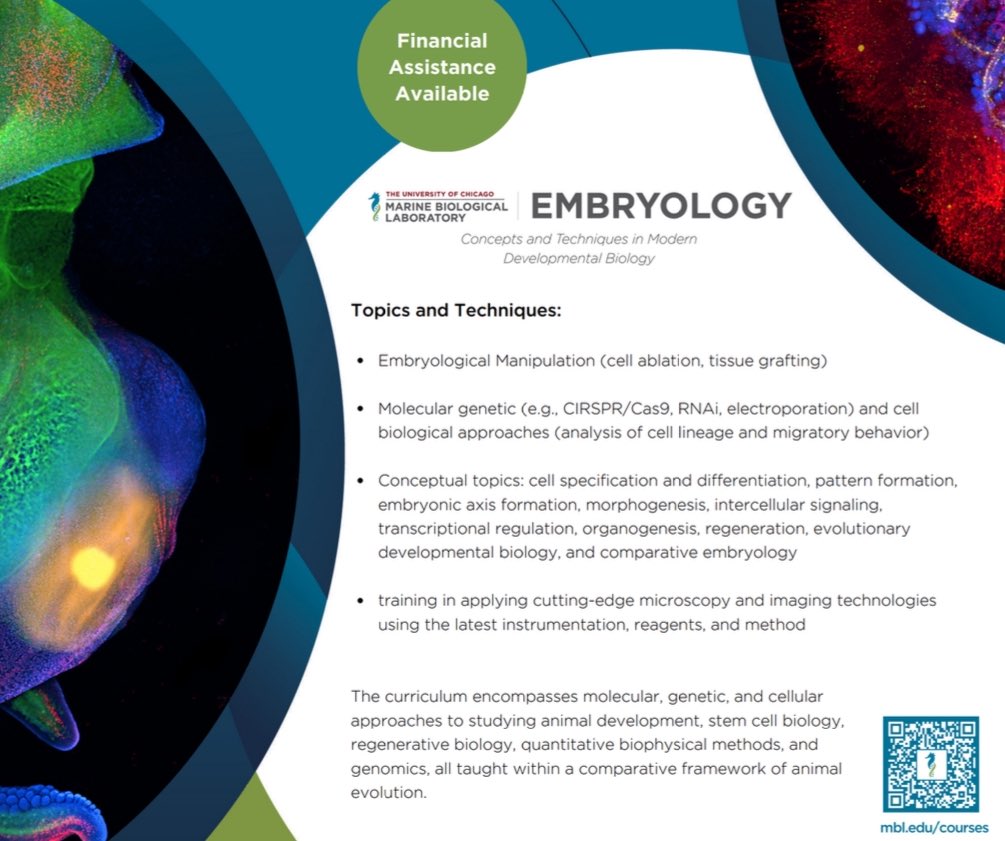 Piotrowski Lab (@labpiotrowski) on Twitter photo The deadline for the career-changing, 6-week Embryology course at <a href="/MBLScience/">Marine Biological Laboratory (MBL)</a> is January 10!
Substantial financial aid is available.
Come join us!
To apply, visit:
mbl.edu/education/adva… The deadline for the career-changing, 6-week Embryology course at <a href="/MBLScience/">Marine Biological Laboratory (MBL)</a> is January 10!
Substantial financial aid is available.
Come join us!
To apply, visit:
mbl.edu/education/adva…