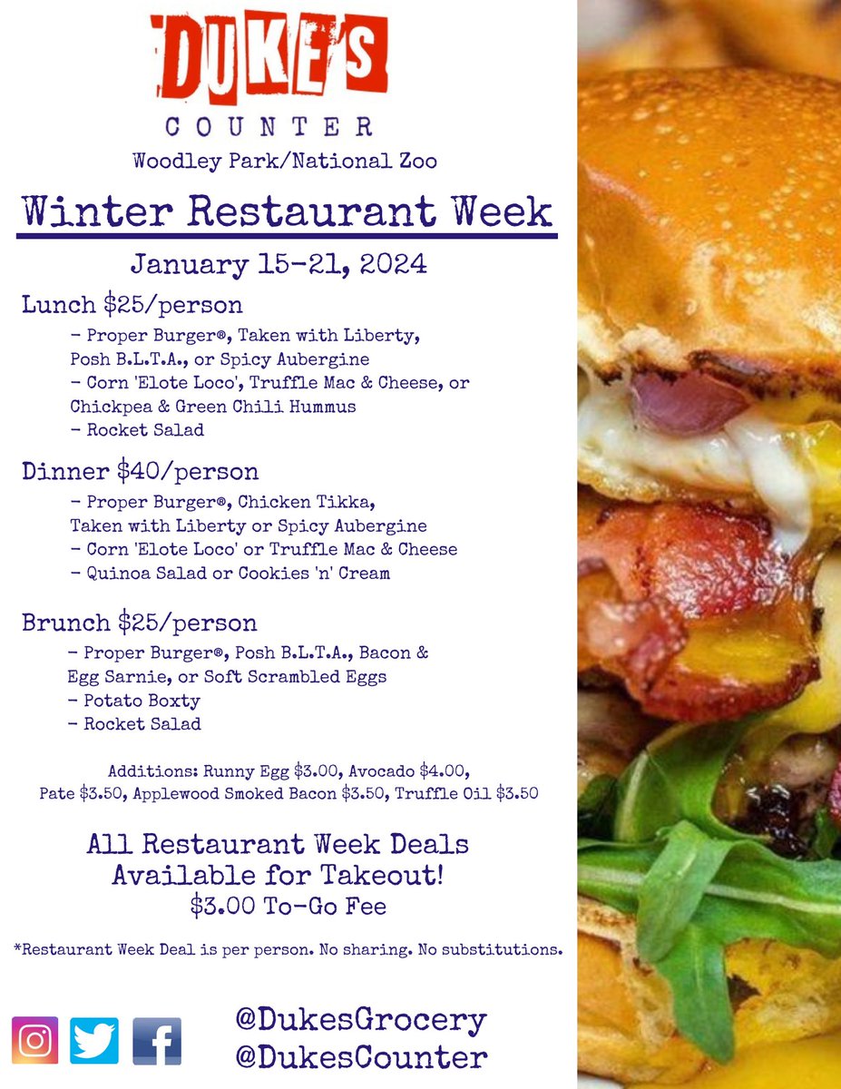 DukesCounter's tweet photo. Winter Restaurant Week is almost here‼️ Join us at #DukesCounter January 15-21 & enjoy a three-course lunch, dinner, & brunch; menu items include many of your favourites! Visit https://t.co/w631UTZooL to book a table now. @RAMWdc #ramwdc #dcrestaurantweek https://t.co/l5YwZzzXpY