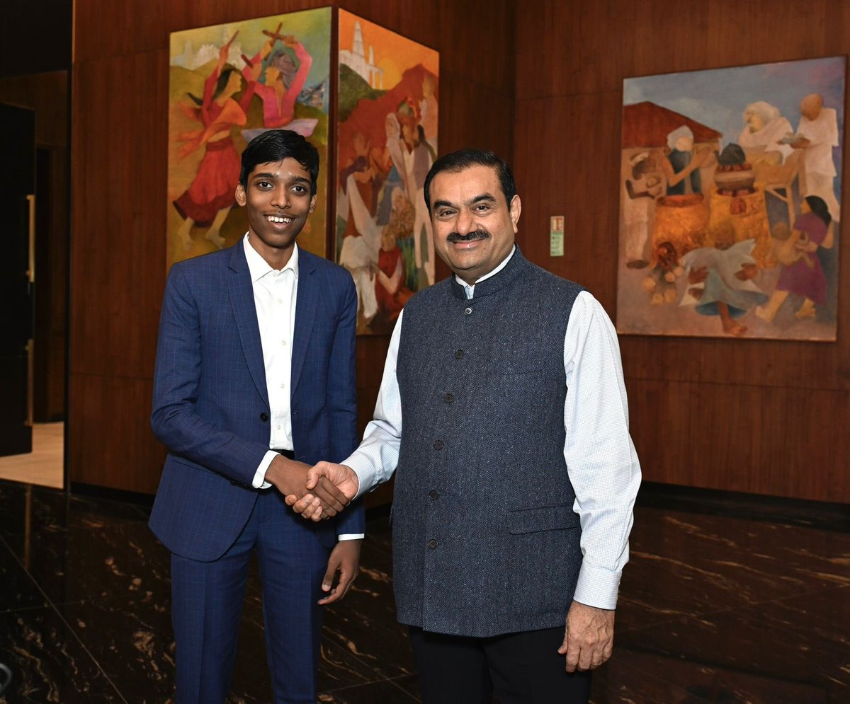 ChessbaseIndia's tweet photo. In what is a historic moment for Indian chess, one of India's biggest conglomerates - the Adani Group has decided to enter a long term sponsorship agreement with India no.2 R. Praggnanandhaa. The aim is to help Praggnanandhaa become the World Champion. 

While, the details of the amount and period of support have not been revealed it is quite clear that the amount is substantial. We speak to both Pragg and his long time trainer R. B. Ramesh while they were still in the Adani office in Ahmedabad to understand more about this massive development.

https://t.co/I50dhmpiwL