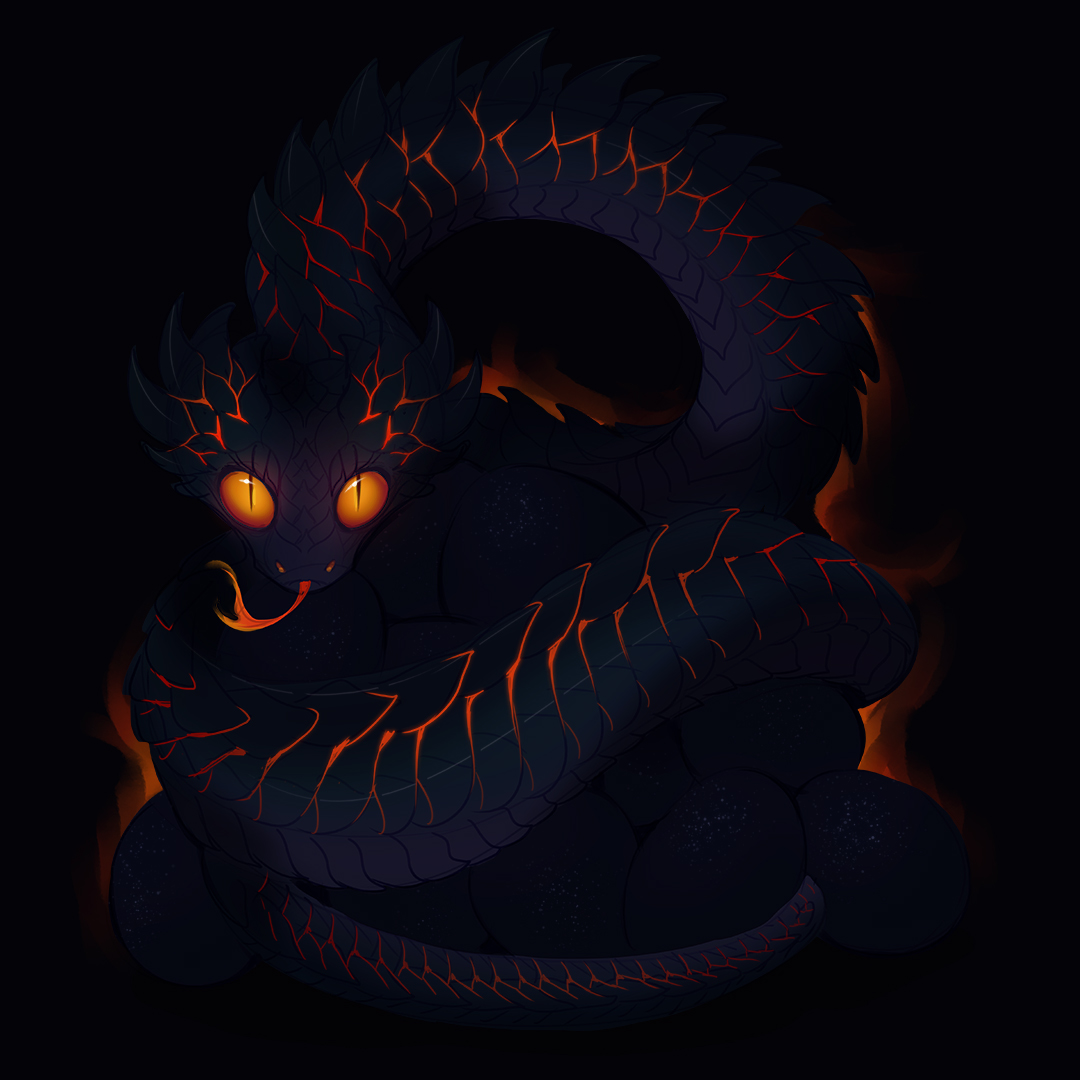 A Flame Serpent protecting her brood. #Creatuanary