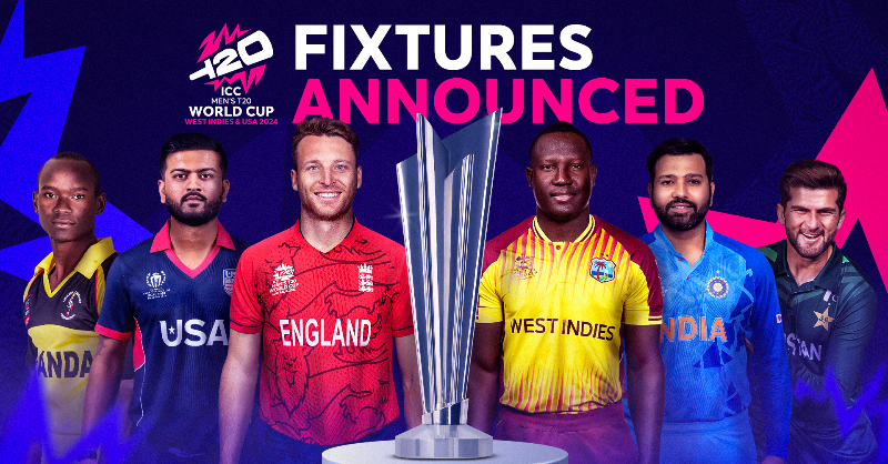 ICC's tweet photo. Get ready for the ultimate cricket carnival in the West Indies and the USA 🥁

Unveiling the fixtures for the ICC Men’s T20 World Cup 2024 🗓️ 🤩

#T20WorldCup | Details 👇