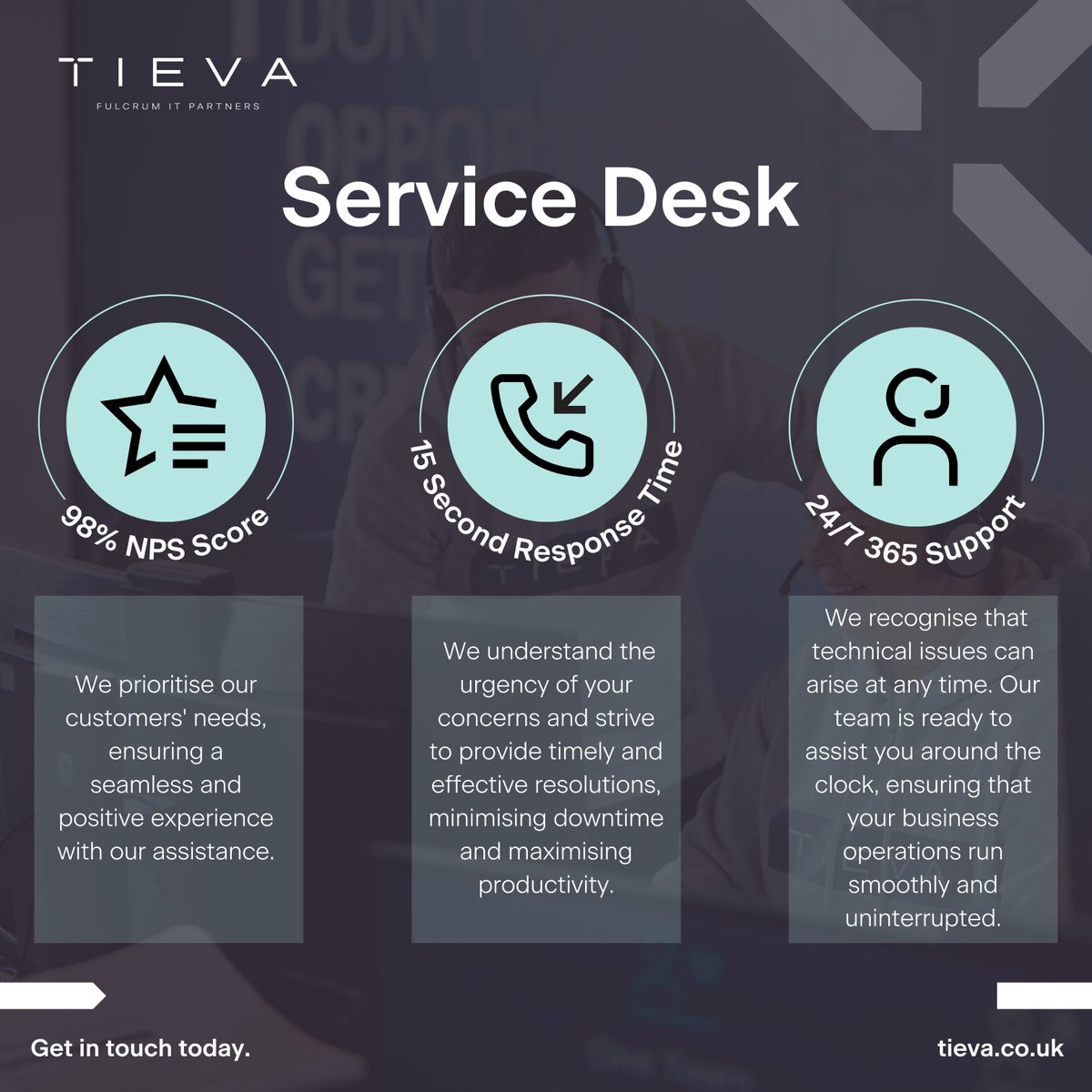 Experience reliable support with our world class service desk. Contact us today for reliable assistance, available around the clock. Your satisfaction is our priority. Get in touch today. tieva.co.uk/contact #TechSupport #ServiceExcellence