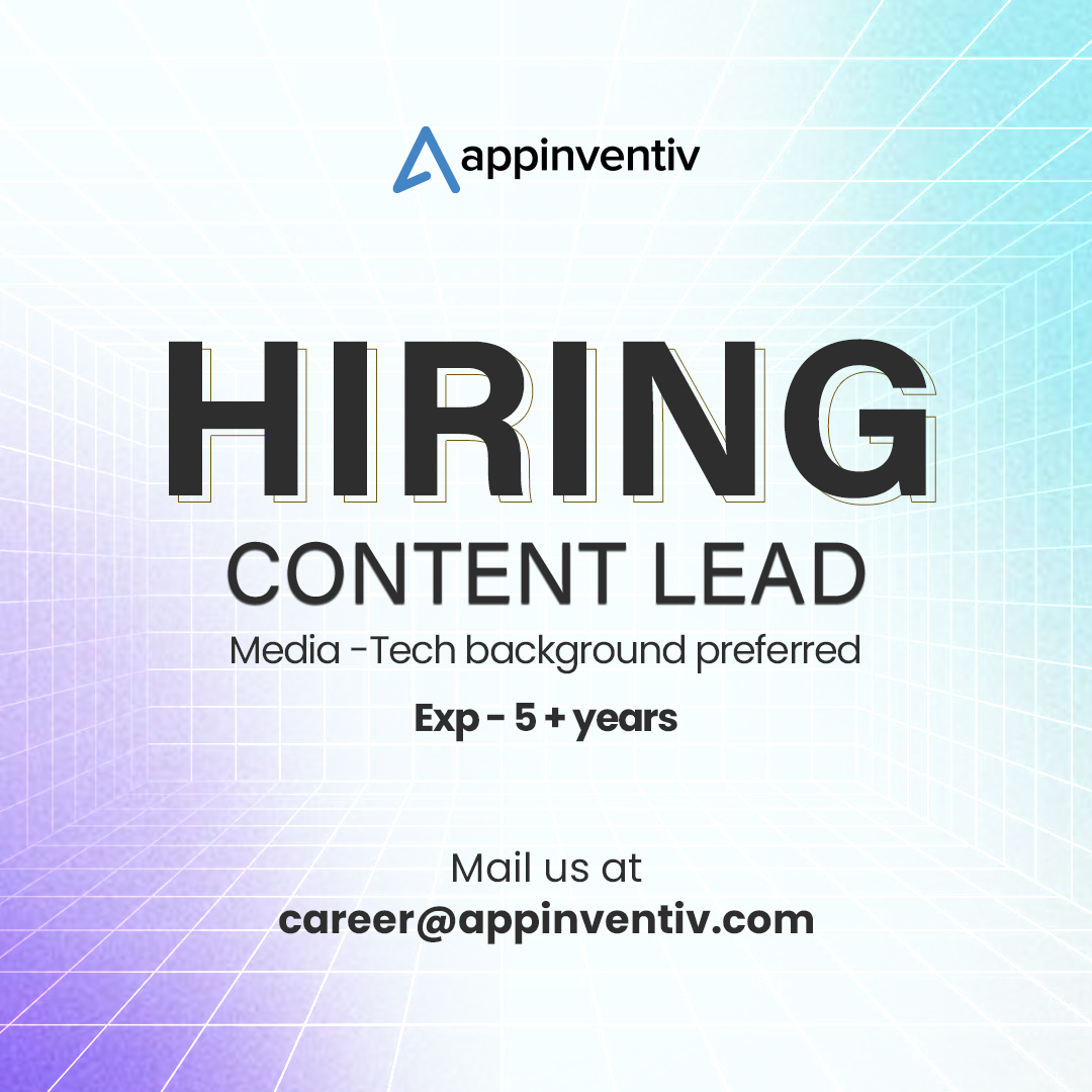 Appinventiv's tweet photo. We are looking for a #ContentLead to join our team! 🌟 

If you're #passionate about crafting compelling narratives, driving engagement, and shaping brand stories, here's your chance.

Connect with us by sending your resume to career@appinventiv.com. 

#hiring #HiringAlert https://t.co/uIixfNlYAi