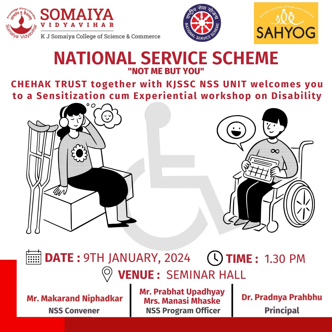 KJSSC_NSSUNIT's tweet photo. Name of Activitiy:- Sensitization towards the Specially Abled.

 Date:-9th janua2024 https://t.co/7cpdl8ld6y