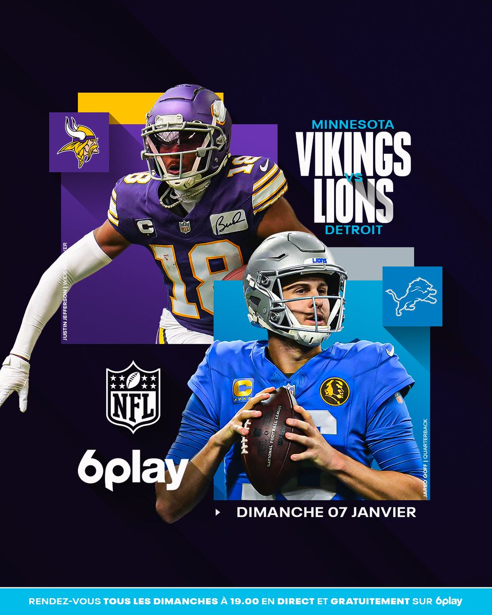 NFLFrance's tweet photo. 🔥 Un duel de division crucial entre rivaux pour finir la saison régulière !
Les Detroit Lions vont-ils éliminer les Minnesota Vikings de la course aux playoffs ?
#Skol | #OnePride
⏰ Dimanche 19:00
📺 @6play #NFL6play
🔗 https://t.co/PDtocWmi9f https://t.co/ZZ1FLwGxjn