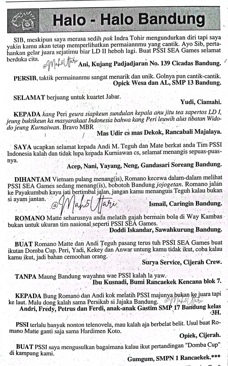 Mah5Utari's tweet photo. Sea Games 1995, pemain asal klub dr kota Bdg yakni Persib &amp; BandungRaya tak terpilih, pdhl Persib juara Liga &amp; Striker BdgRaya Peri Sandria Top Skor Liga, hanya Yadi Mulyadi yg terpilih tp akhirnya undur diri karen memilih memperkuat persib di ACL,,
&amp; LIHAT REAKSI WARGA BANDUNG😂 https://t.co/kiuRis2iWX