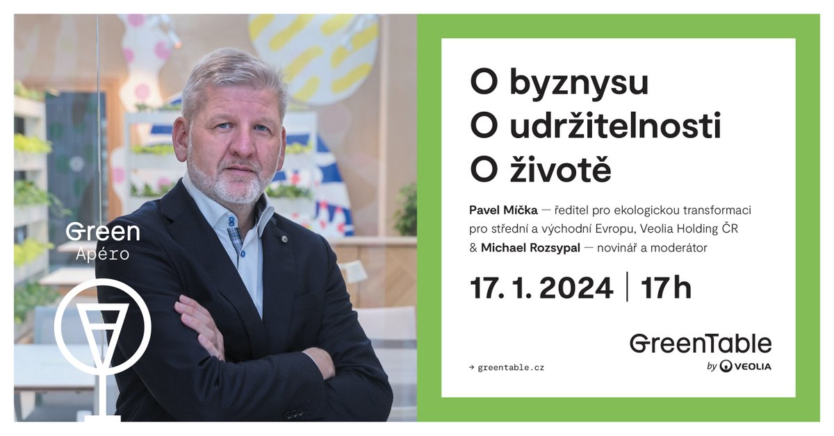 VeoliaCZ's tweet photo. Přijměte naše pozvání na diskuzní formát Green Apéro, který pořádáme v Green Table v pražském Florentinu. Tentokrát zde vystoupí náš kolega Pavel Míčka, ředitel pro ekologickou transformaci.
👉Prosíme o registraci na office@greentable.cz https://t.co/arJEdYg9zC