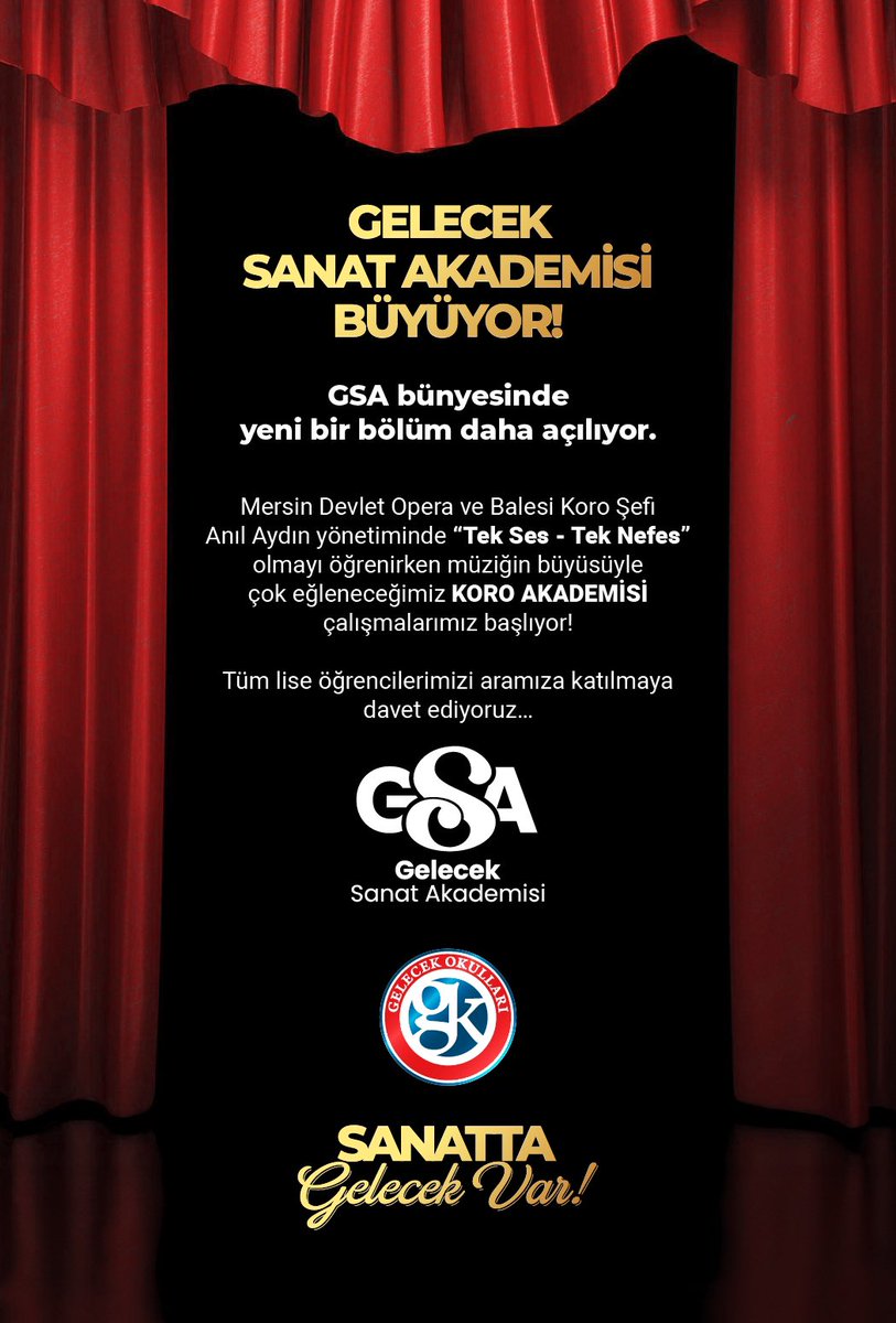 Mersin ve Çukurova bölgesinde bir ilk olan Gelecek Sanat Akademisi emin adımlarla büyüyor, 
Koro Akademisi lise öğrencileriyle çalışmalarına başlıyor🙏🙏🙏