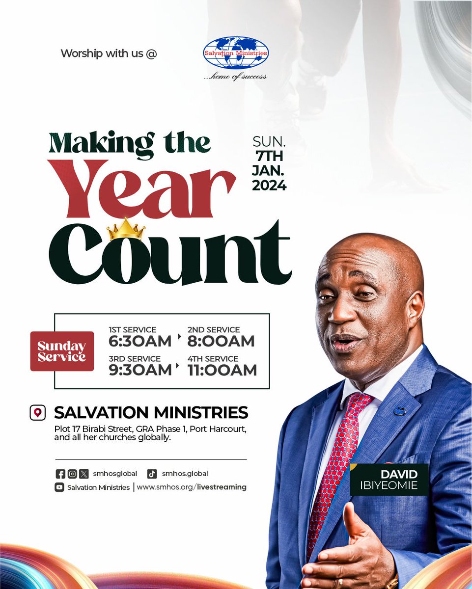 smhosglobal's tweet photo. The best of the year is reserved for only those who prepare adequately. Join us this Sunday as we encounter God's Word on how we can be counted worthy to receive all God has prepared for us in 2024.

Come with your friends and family.

#GR24 #GloryReign2024 #SMHOS https://t.co/yEIBl3RP0l