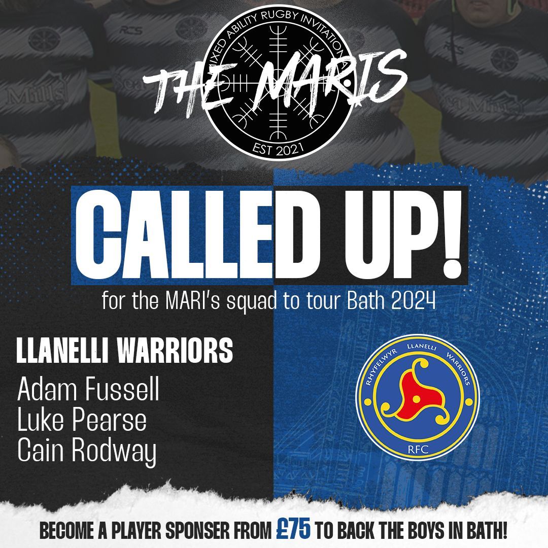 We've got 3 players from one of the iconic clubs of Mixed Ability rugby ⭐🏉 Fussell, Rodway and Pearse will represent the MARI's from Llanelli Warriors this year in Bath!