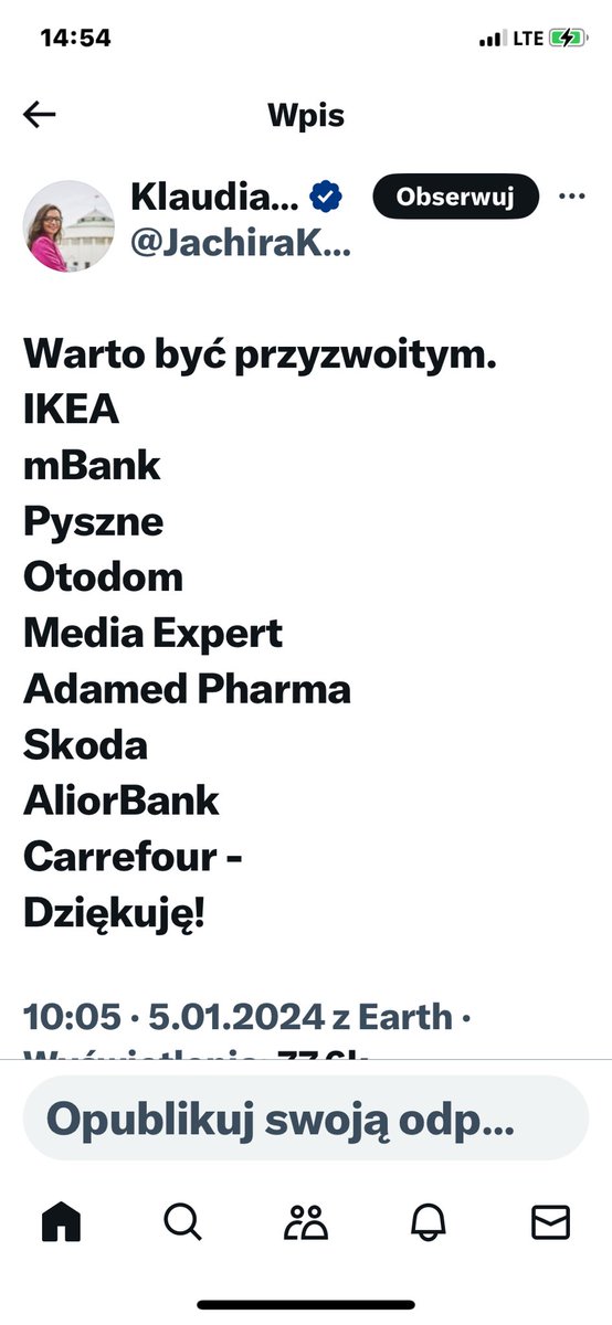 PawelZdun's tweet photo. Z podziękowaniami dla p. Jachiry za cenną inspirację. 

Rzeczywiście, warto być przyzwoitym.
#boycottIKEA
#boycottmBank
#boycottPyszne
#boycottOtodom
#boycottMediaExpert
#boycottAdamedPharma
#boycottSkoda 
#boycottAliorBank
#boycottCarrefour https://t.co/8DlVC2kk8h