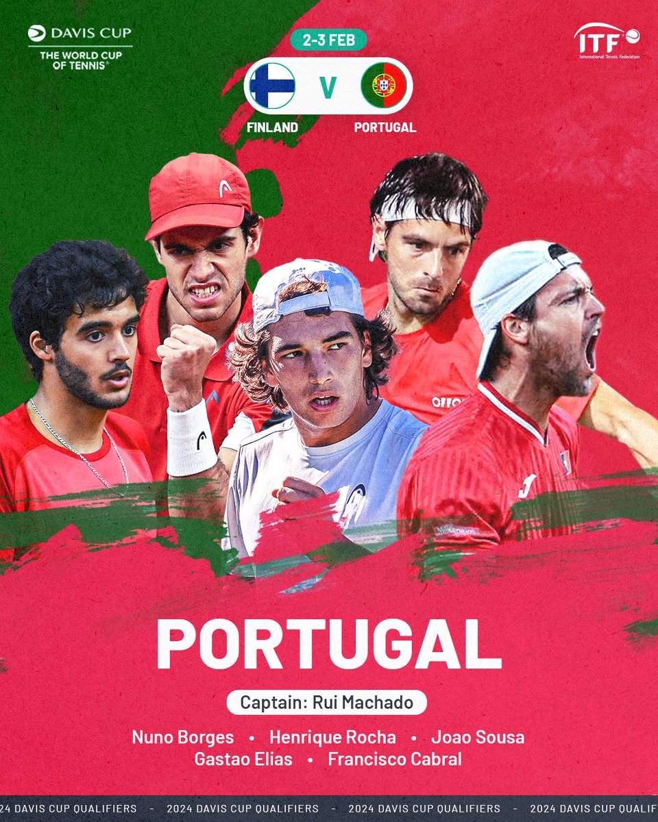 Portugal's team for their #DavisCup Qualifiers tie against Finland 🇵🇹