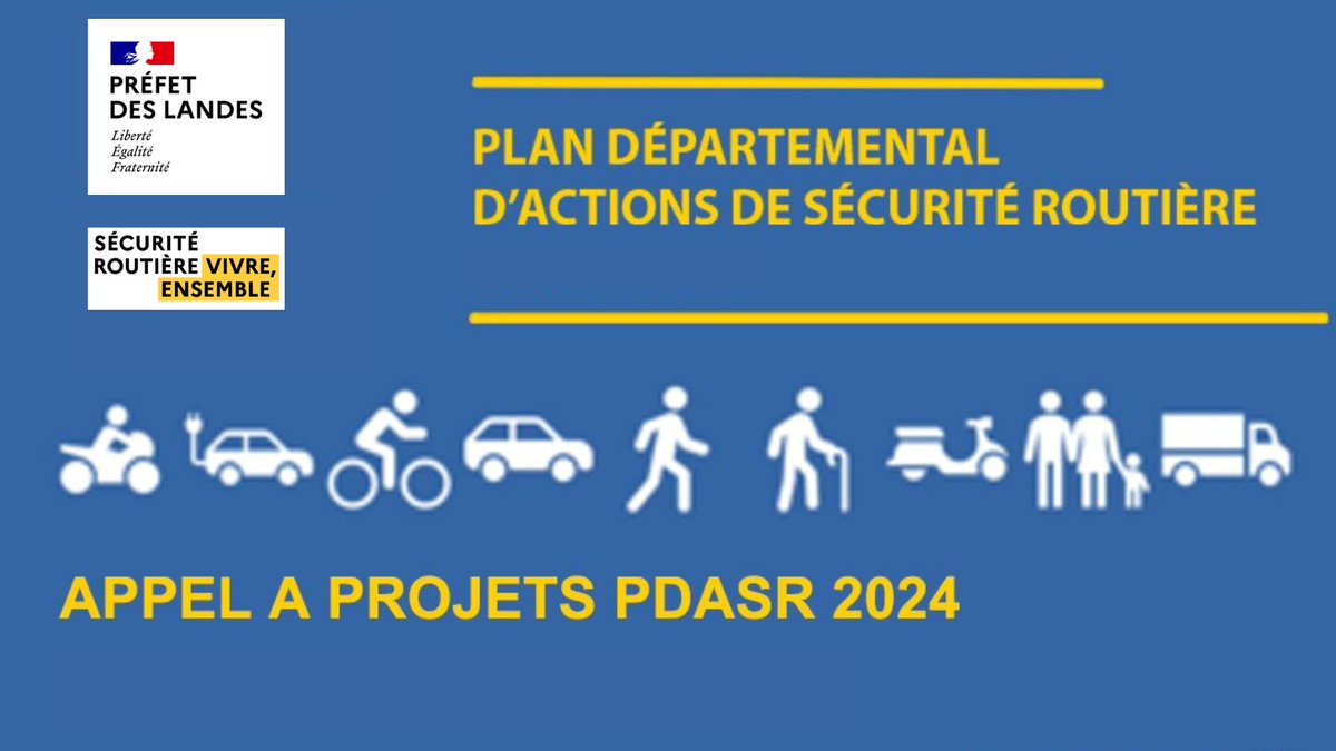 Prefecture40's tweet photo. #SécuritéRoutière | Vous souhaitez organiser une ou des actions de sensibilisation à la sécurité routière 🚗 🚴♀️ 🏍️ dans les #Landes❓
Les services de l'État peuvent vous aider et vous accompagner
Répondez à l'appel à projets #PDASR 2024 ❗️
➕d'infos🔗https://t.co/ypbniHcUbH https://t.co/I6zuSrYuCi