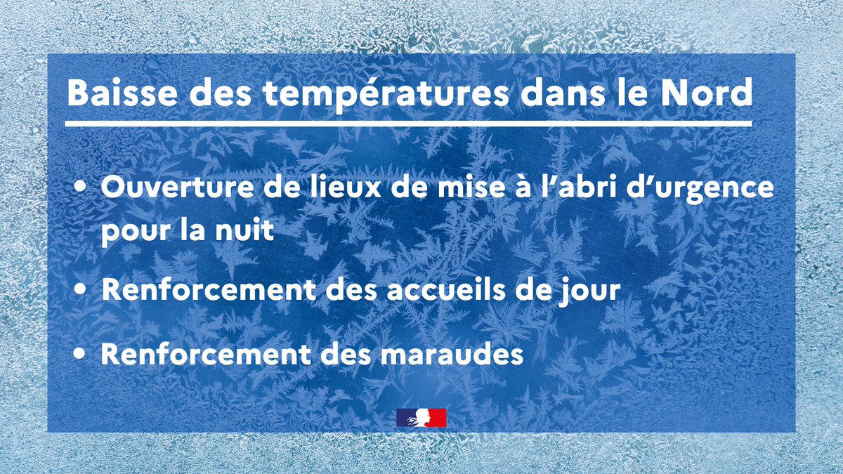 prefet59's tweet photo. ⚠️🔵 Face à la baisse des températures annoncée dès ce week-end dans le département du #Nord, Georges-François Leclerc, préfet de la région #HautsDeFrance, préfet du Nord, a décidé de renforcer le dispositif d’accompagnement et d’accueil des personnes à la rue. https://t.co/FrYgirdqAl