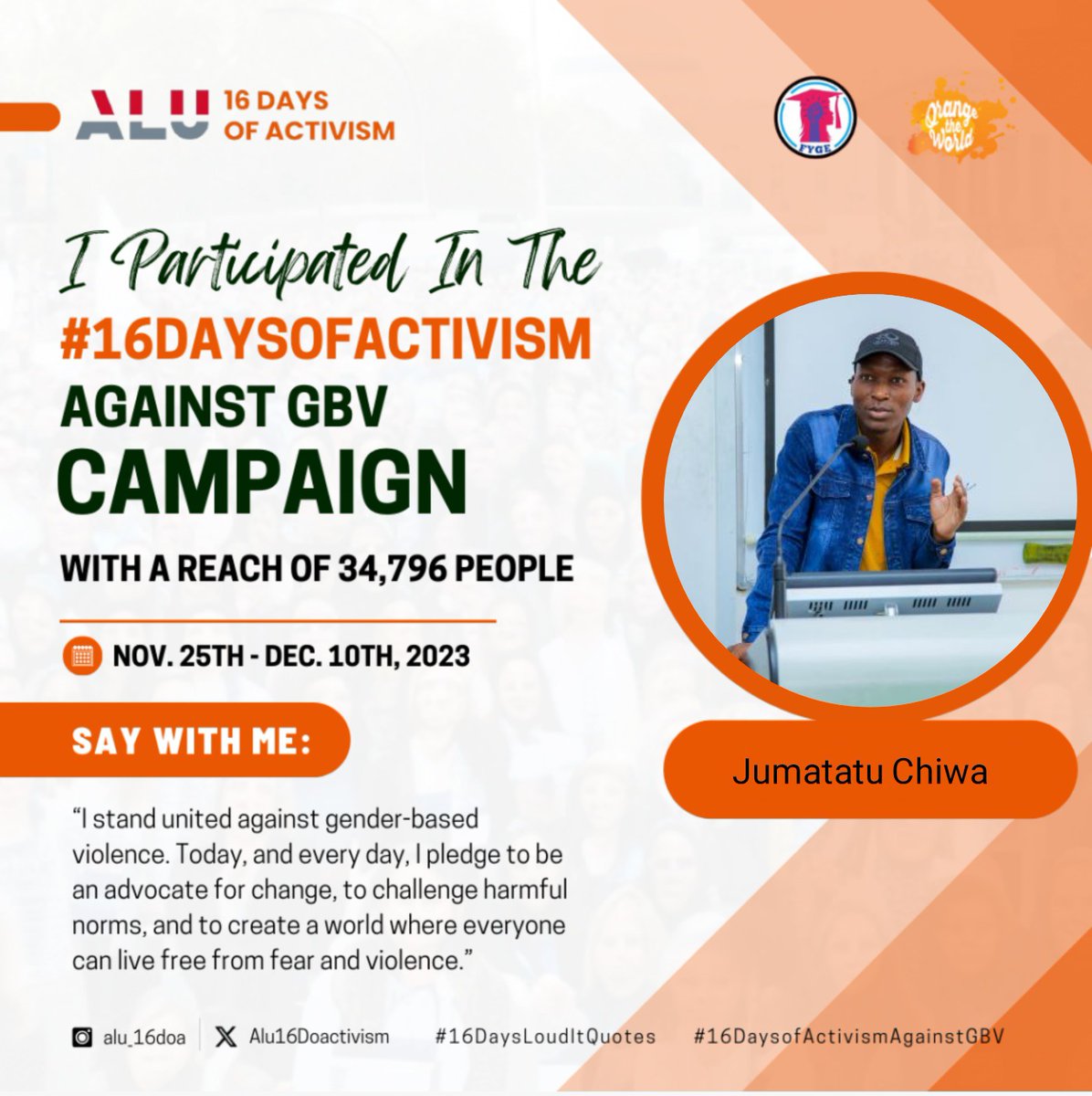 Grateful to have been part of the powerful movement during the 16 Days of Activism alongside incredible individuals, making a meaningful impact. 

Let's continue the journey towards a safer, more just world. Together, our voices amplify change! 💪

 #16DaysOfActivism #Impact