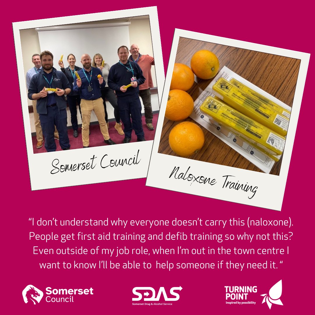 SDASdigital's tweet photo. Great to see another 14 people #CarryNaloxone in #Somerset! 

@hussey_deb our @TurningPointUK Safer Lives Lead, spent this afternoon training @SomersetCouncil staff how to use naloxone. https://t.co/ba5dDQONa8