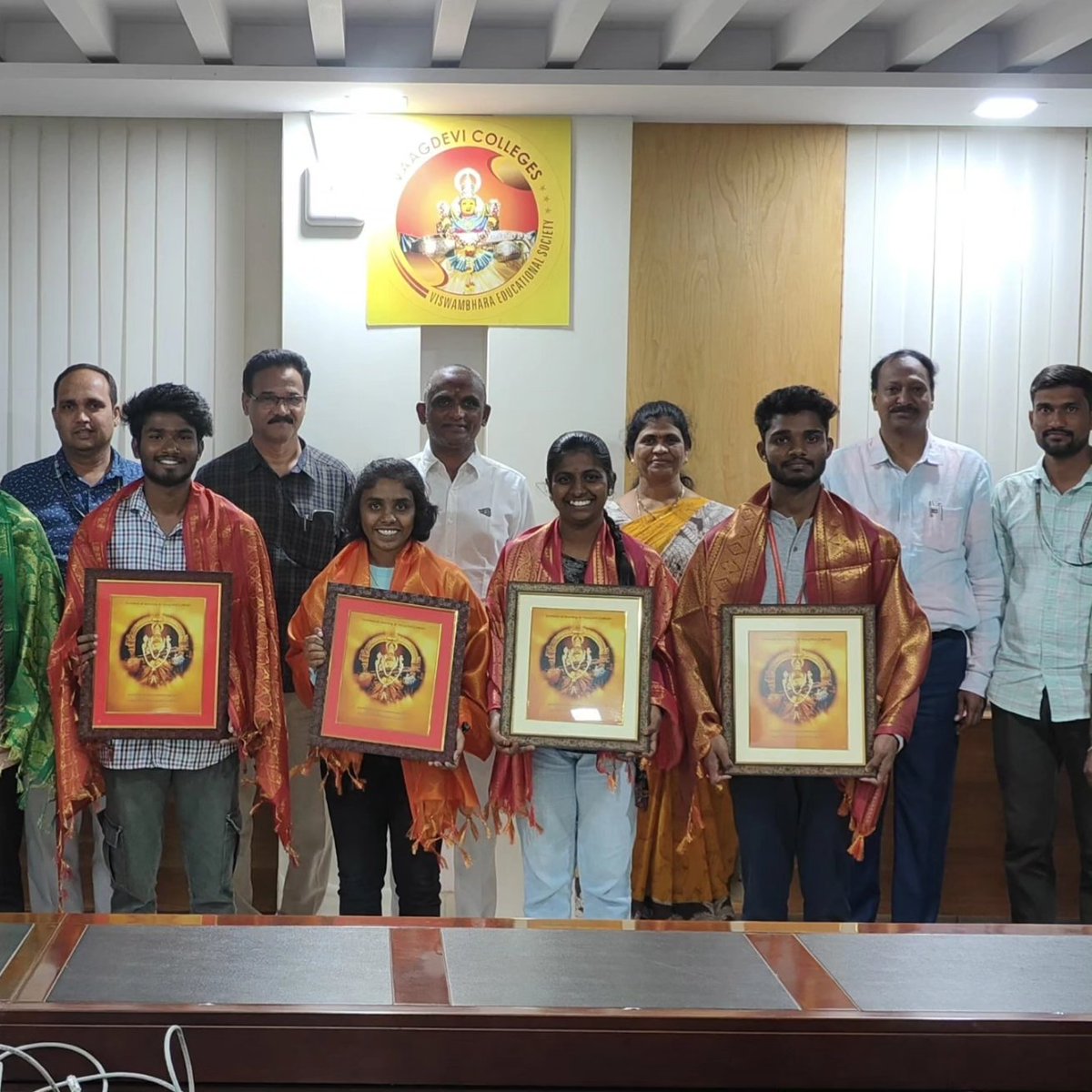 vaagdevicollege's tweet photo. Congratulations to the students who have won various awards from different sports from the South zone team.Students are felicitated by Secretary sir, Director madam, Principal sir and Dean. 💐💐👏👏 https://t.co/05JvlROBAQ