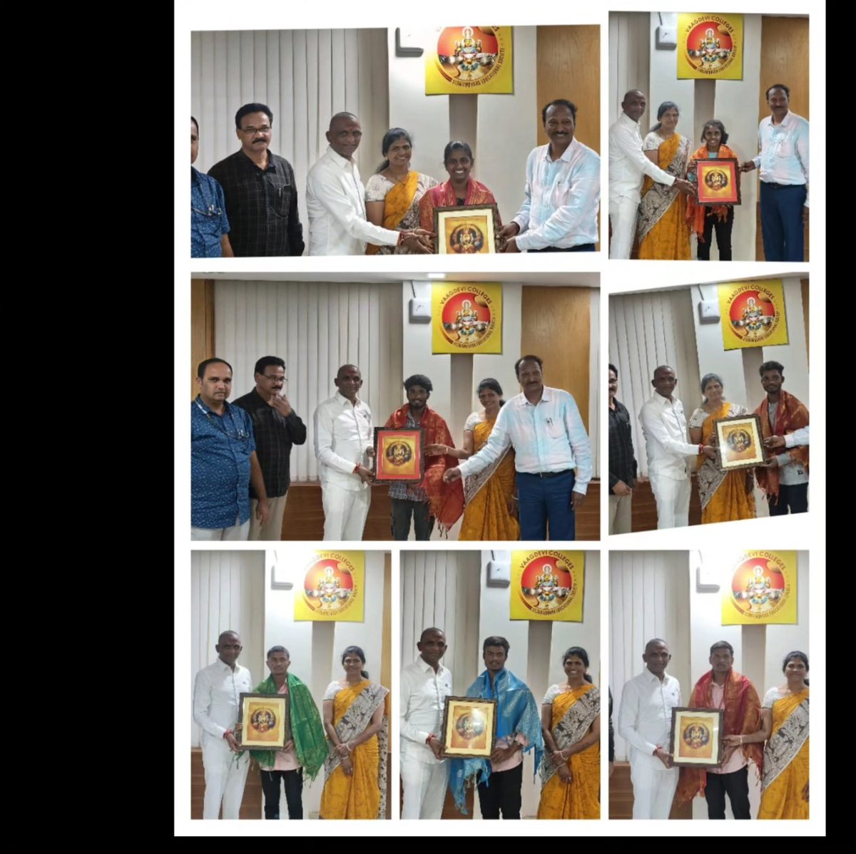 vaagdevicollege's tweet photo. Congratulations to the students who have won various awards from different sports from the South zone team.Students are felicitated by Secretary sir, Director madam, Principal sir and Dean. 💐💐👏👏 https://t.co/05JvlROBAQ