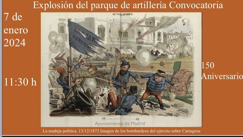 La plataforma por la biprovincialidad #2esmàs conmemorará el próximo 7 de enero a las 11:30, frente al Parque de Artillería, la fatídica explosión que hace 150 años acabó con la vida de cientos de cartageneros inocentes. Os esperamos! #CantóndeCartagena