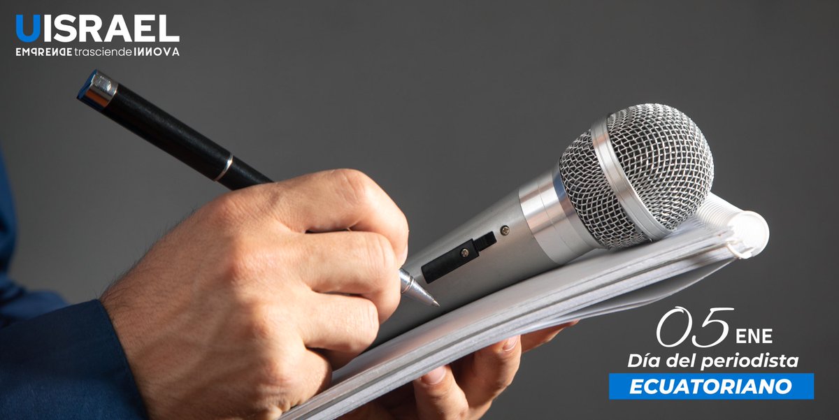 📚🎤 En la Universidad Israel, celebramos el Día del Periodista Ecuatoriano con orgullo y reconocimiento a todos los comunicadores que inspiran con su labor. 

¡Gracias por ser la voz de la verdad y la información! 📰🎙️ 

#Periodismo #UISRAEL #Emprende #Trasciende #Innova