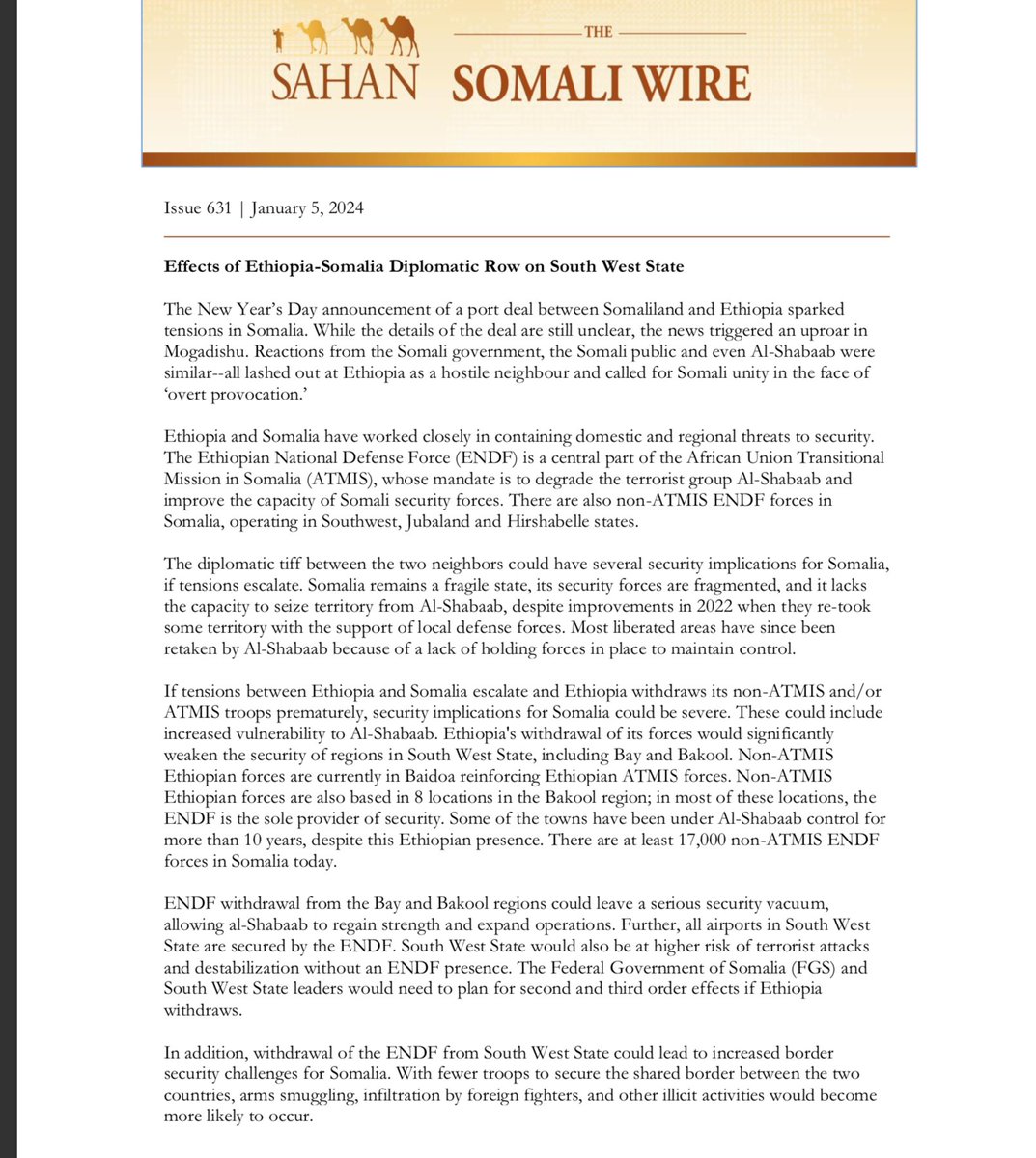 RAbdiAnalyst's tweet photo. Ethiopia has thousands of troops in south-central Somalia. These troops provide a level of security and deterrence that allows federal states to function.

The ongoing bilateral comes at difficult moment.

The Somali Wire looks at the grave security implications of current spat. https://t.co/sNH0sgQIua