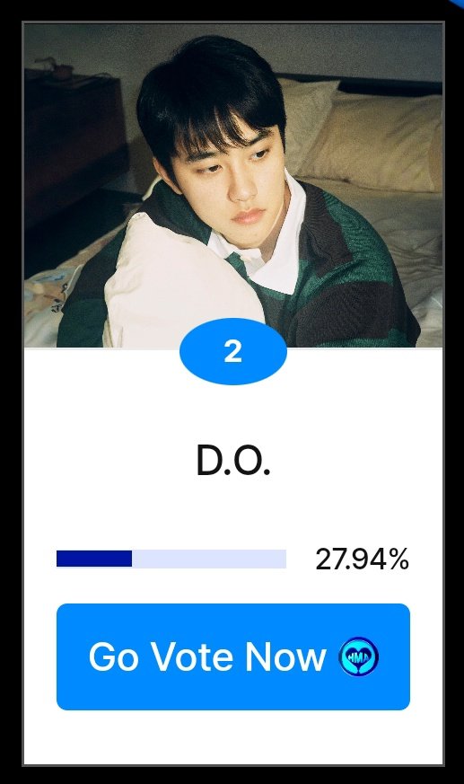 EVSS1485's tweet photo. π³οΈ HMA Special Award (Ballad)
#DO (D.O.) currently ranks 2nd in the on-going HMA Ballad Award. He has a high chance of winning if we could make it to the top. VOTE FOR D.O.
#EXO #μμ #EXO_VOTE https://t.co/EbHhQtBx3K