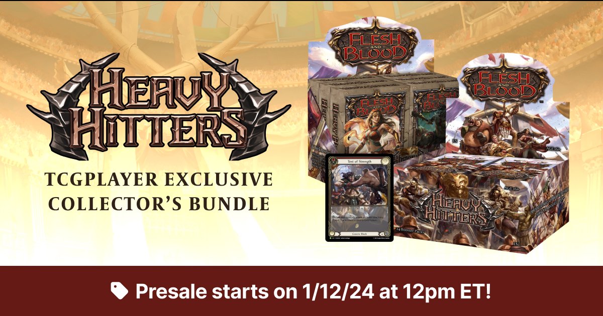 We're is teaming up with <a href="/fabtcg/">Flesh and Blood</a>  to bring you an EXCLUSIVE bundle from the next FAB set: Heavy Hitters!

Each bundle includes: 1 Flesh and Blood Heavy Hitters Booster Display, 1 Flesh and Blood Heavy Hitters Deck Display and 1 Test of Strength Promo Card -tcgplayer.lpages.co/fab-heavy-hitt…